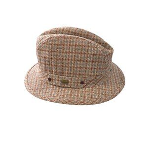 Barons Checkered Wool Blend Fedora Hat Size Medium 7-7 1/8 Beige Outdoor Preppy
